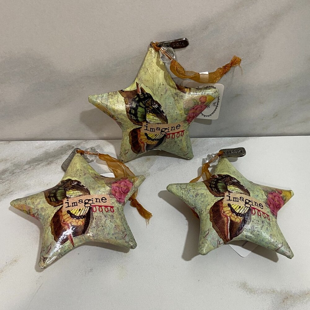 Kelly Rae Roberts 3 1/2" x 3 1/2" Star Ornament SET of 3 "Imagine"